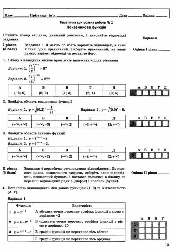 Algebra and beginnings of analysis. Grade 11. Workbook for current and thematic assessment. Profile level / Алгебра і початки аналізу. 11 клас. Робочий зошит для поточного і тематичного оцінювання. Профільний рівень Александр Роганин 9789664743348-4