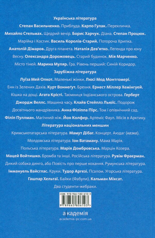 Anthology. Fiction and reality in the school literature course for the 7th grade / Антологія. Фантастика й реальність у шкільному курсі літератури для 7 класу Михаил Стельмах, Степан Васильченко, Марина Муляр, Степан Процюк, Анатолий Димаров, Александра Дорожовец, Борис Харчук, Мия Марченко, Наталья Девятко, Василий Королив-Старый 978-966-580-610-3-2