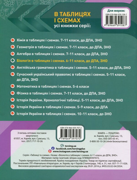 Biology In Tables And Schemes. Grades 6-11 / Біологія в таблицях і схемах. 6-11 класи Alla Iontseva / Алла Іонсева 9789669397072-2