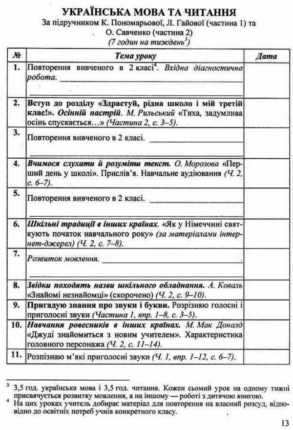 Calendar planning (according to the program of O. Ya. Savchenko). 3rd grade (I semester) 2022-2023 / Календарне планування (за програмою О. Я. Савченко). 3 клас (І семестр) 2022-2023 н.р. Ирина Жаркова 9789660736993-3
