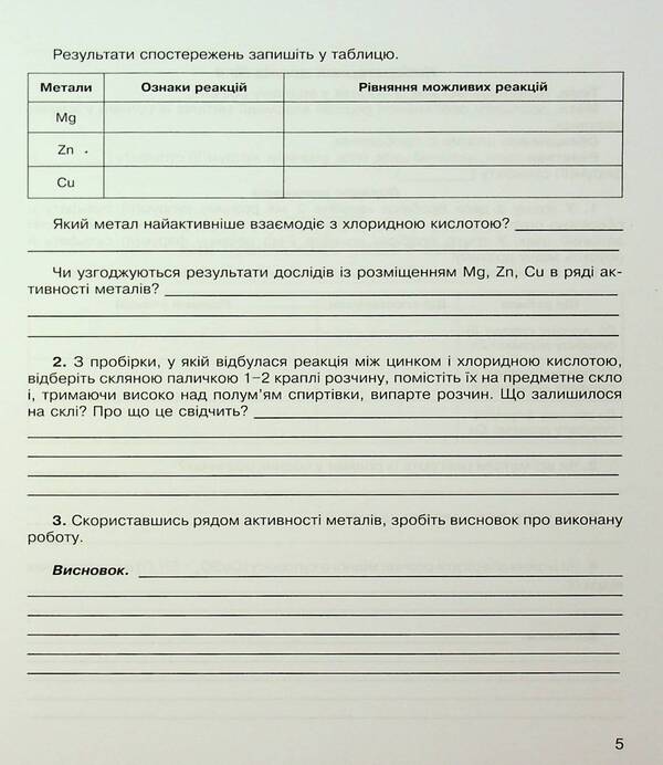 Chemistry. Notebook For Laboratory Experiments And Practical Work. Grade 8 / Хімія. Зошит для лабораторних дослідів та практичних робіт. 8 клас Natalia Taras, Lidia Martyniuk / Наталія Тарас, Лідія Мартинюк 9789669442208-6