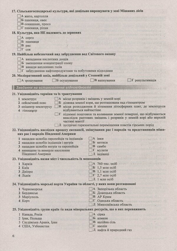Final test papers in geography. Grade 9 / Підсумкові контрольні роботи з географії. 9 клас Андрей Кузишин, Оксана Заячук 978-966-07-3198-1-6