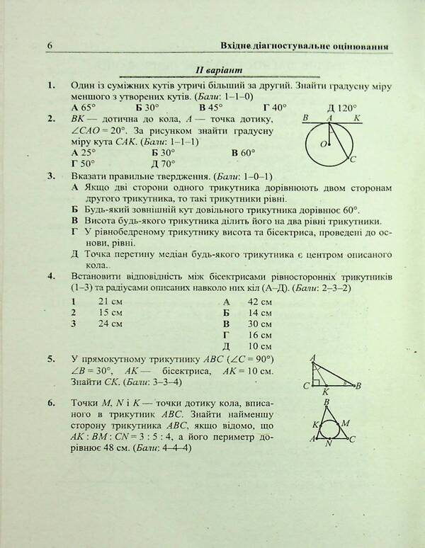 Geometry. Grade 8. Diagnostic work (by O. Easter's program) / Геометрія. 8 клас. Діагностувальні роботи (за прогр. О. Істер) Олеся Мартынюк, Сергей Мартынюк, Мария Пидручная, Виталий Кулешко 9789660744400-6