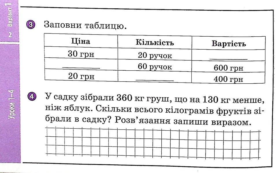 Mathematics. 4th grade Tear-off cards (for the textbook O. M. Gis, I. V. Filyak) / Математика. 4 клас. Відривні картки (до підручника О. М. Гісь, І. В. Філяк) Антонина Назаренко 978-617-09-7148-7-6