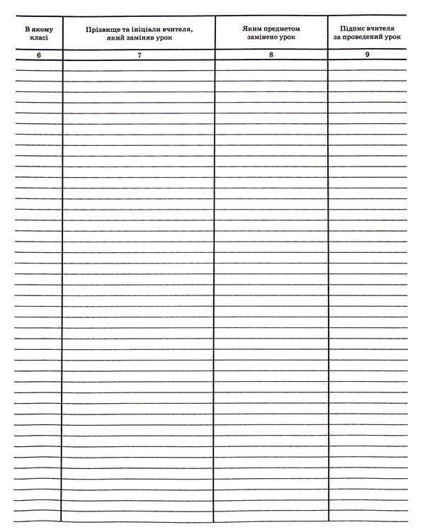 Record of missed and replaced lessons / Журнал обліку пропущених та замінених уроків -6