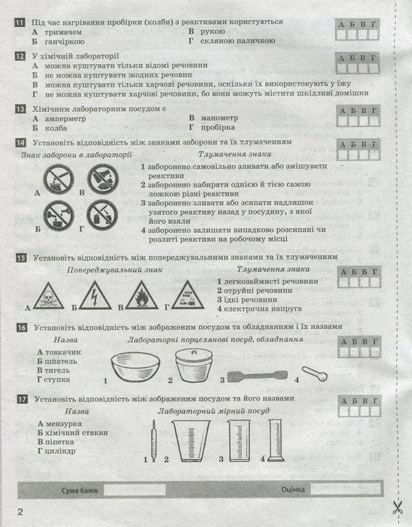 Test control of learning results. Chemistry. 7th grade / Тестовий контроль результатів навчання. Хімія. 7 клас Н. Титаренко 9789669450111-5