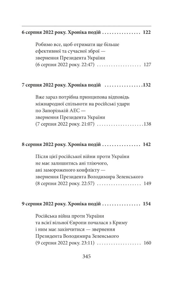 The sixth month of the war.Chronicle of events.Speeches and addresses of President Volodymyr Zelenskyi / Шостий місяць війни. Хроніка подій. Промови та звернення Президента Володимира Зеленського 978-617-551-184-8-6
