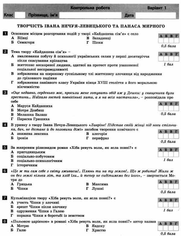 Ukrainian language and literature. 10th grade. Test control of learning results / Українська мова та література. 10 клас.Тестовий контроль результатів навчання Владимир Заболотный, Александр Заболотный 9789661789585-6