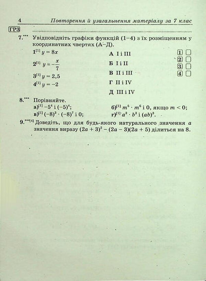 Algebra. Final work in groups of results. Grade 8 / Алгебра. Підсумкові роботи за групами результатів. 8 клас Галина Герман, Ксения Соловей 9789660744455-6