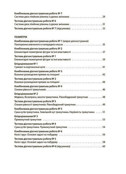 Algebra. Geometry. 7th grade. All diagnostic works / Алгебра. Геометрія. 7 клас. Усі діагностувальні роботи Ольга Старова 978-617-00-4251-4-3