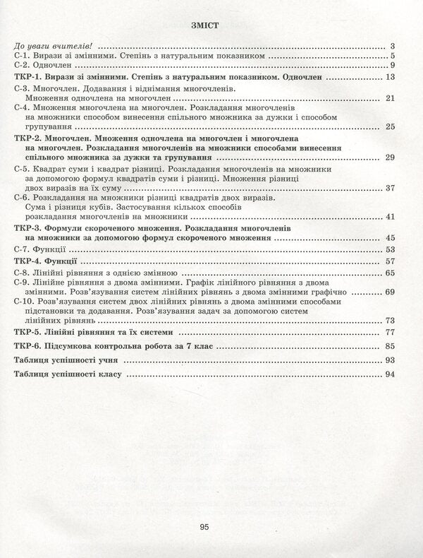 Algebra. Workbook for independent and thematic control works. 7th grade / Алгебра. Зошит для самостійних та тематичних контрольних робіт. 7 клас Александр Истер 978-966-11-1079-2-3