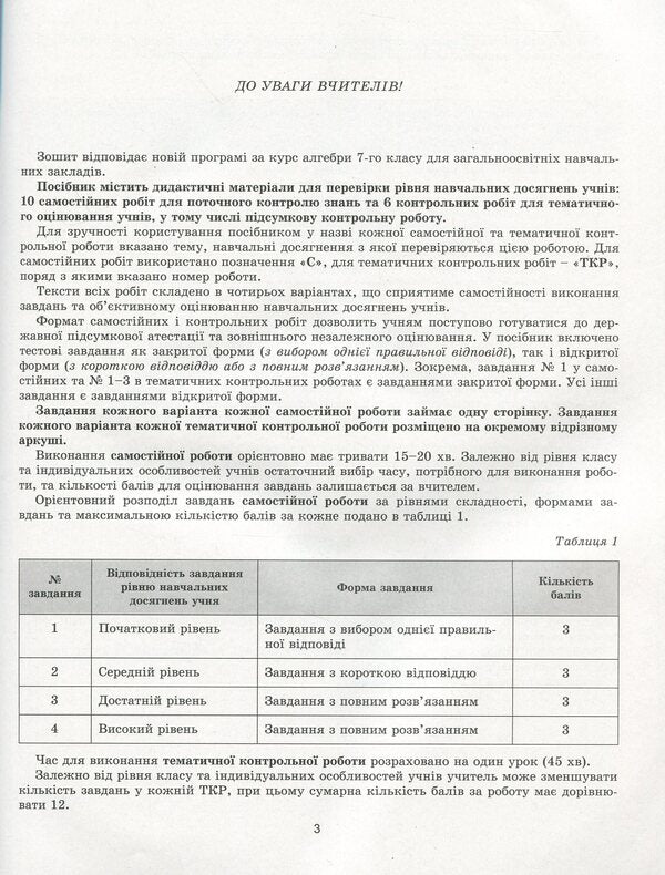 Algebra. Workbook for independent and thematic control works. 7th grade / Алгебра. Зошит для самостійних та тематичних контрольних робіт. 7 клас Александр Истер 978-966-11-1079-2-4