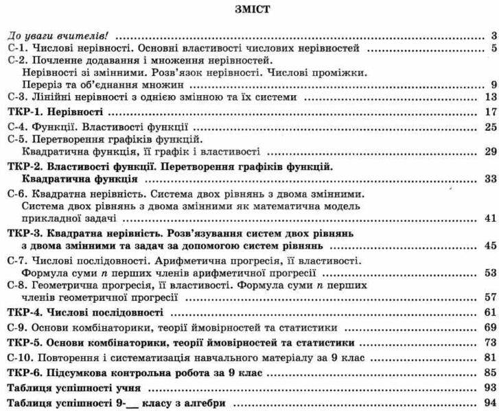 Algebra. Workbook for independent and thematic control works. Grade 9 / Алгебра. Зошит для самостійних та тематичних контрольних робіт. 9 клас Александр Истер 978-617-8363-24-6-3