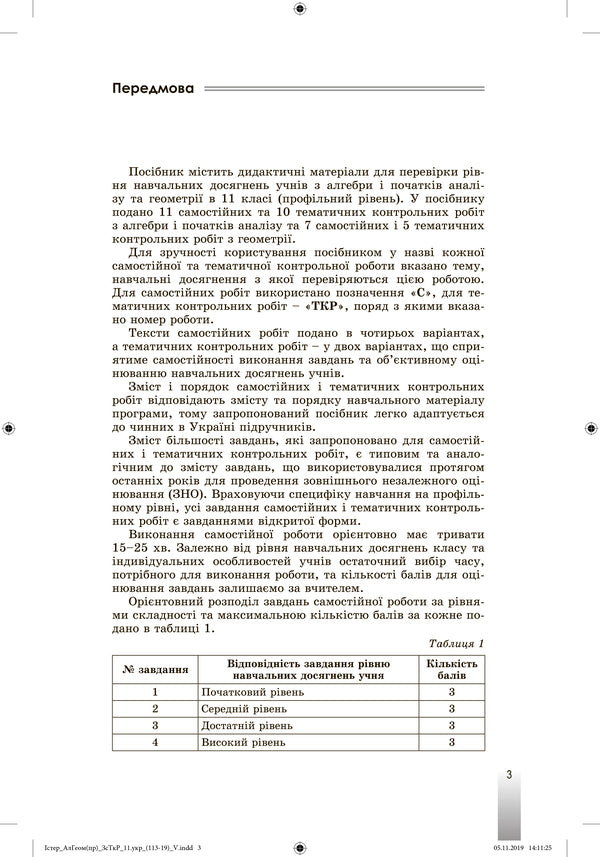 Algebra and geometry 11th grade. A collection of independent and thematic test papers (professional level) / Алгебра та геометрія 11 клас. Збірник самостійних та тематичних контрольних робіт (профільний рівень) Александр Истер 978-966-11-1065-5-3