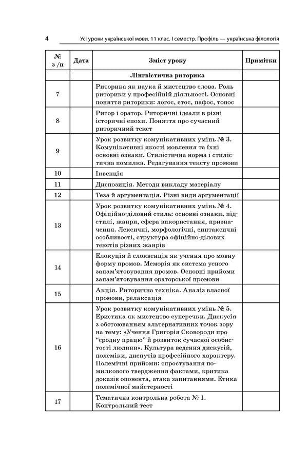 All lessons of the Ukrainian language. Grade 11. I semester. Profile — Ukrainian philology / Усі уроки української мови. 11 клас. І семестр. Профіль — українська філологія О. Слюнина 978-617-00-3706-0-3