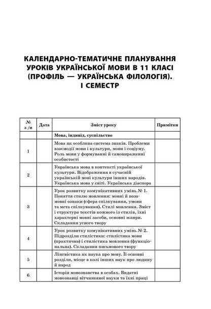 All lessons of the Ukrainian language. Grade 11. I semester. Profile — Ukrainian philology / Усі уроки української мови. 11 клас. І семестр. Профіль — українська філологія О. Слюнина 978-617-00-3706-0-2