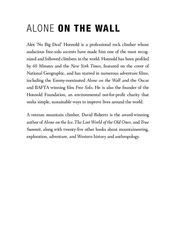 Alone on the Wall. The Ultimate Limits of Adventure / Alone on the Wall. The Ultimate Limits of Adventure Дэвид Робертс, Алекс Хоннольд 9781529034424-3