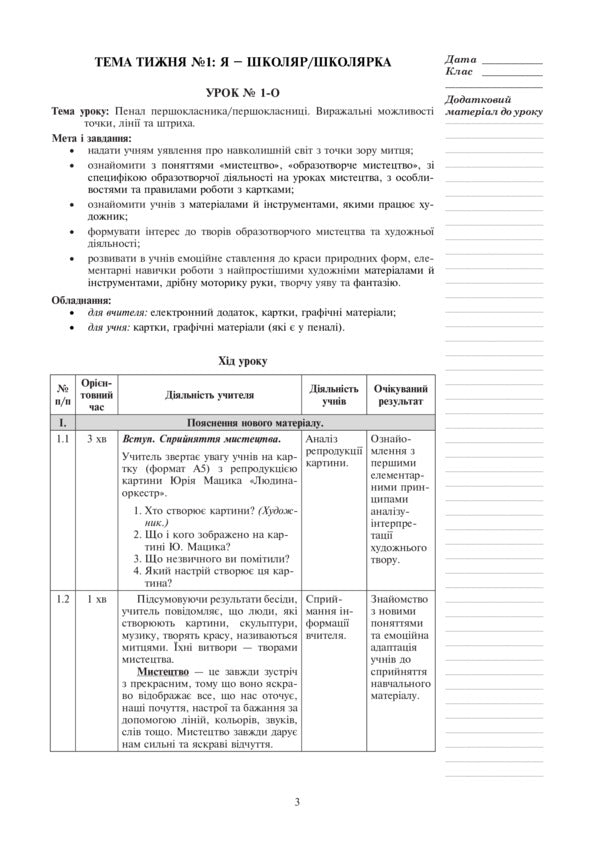 Art. 1st class. Lesson notes / Мистецтво. 1 клас. Конспекти уроків Сергей Федун 978-966-10-5649-6-3