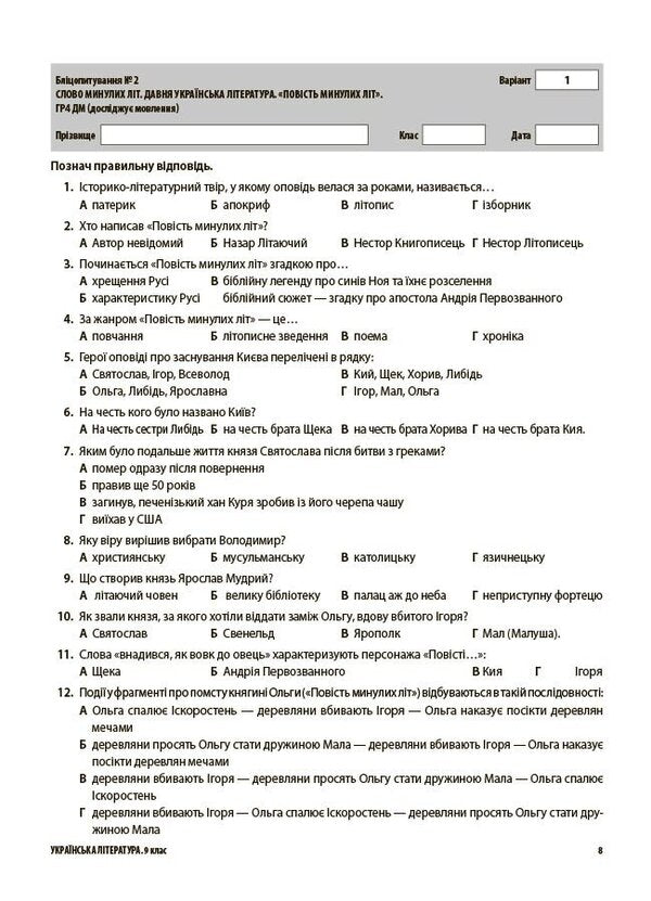 Assessment Ukrainian Literature All Diagnostic Works 9Th Grade O V Zabolotny, O V Slonivska, I V Yarmulska - Оцнювання Укранська лтература Ус дагностувальн роботи 9 клас Заболотний О В , Слоньовська О В , Ярмульська  В Olga Kucinko - Ольга Куцинко 9786170044471-6