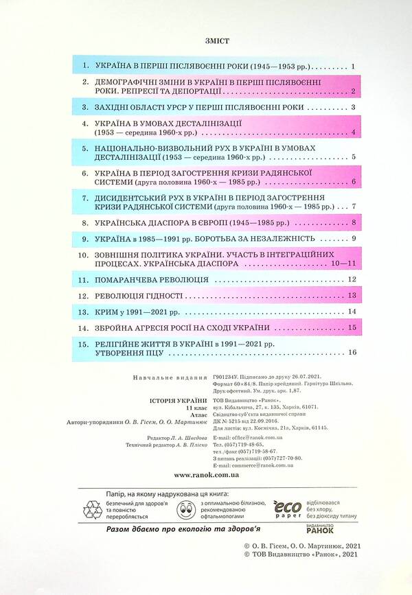 Atlas. History Of Ukraine. 11Th Grade / Атлас. Історія України. 11 клас Alexander Gisem, Alexander Martyniuk / Олександр Хісем, Олександр Мартинюк 9786170973078-3