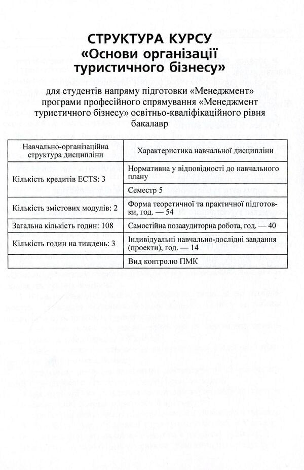 Basics of organization of tourism business. Credit-module course / Основи організації туристичного бізнесу. Кредитно-модульний курс Наталья Тягунова, Оксана Спорыш, Людмила Иржавская 978-617-673-234-1-5