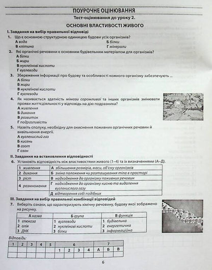Biology. 6th grade A collection of tasks for evaluating the educational achievements of students / Біологія. 6 клас. Збірник завдань для оцінювання навчальних досягнень учнів Валерий Соболь 978-617-539-317-8-6