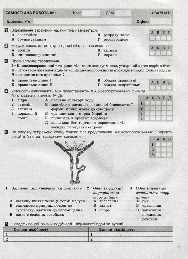 Biology. 7th grade. Test control of learning results / Біологія. 7 клас. Тестовий контроль результатів навчання Оксана Спрягайло, Александр Спрягайло 978-966-945-223-8-3