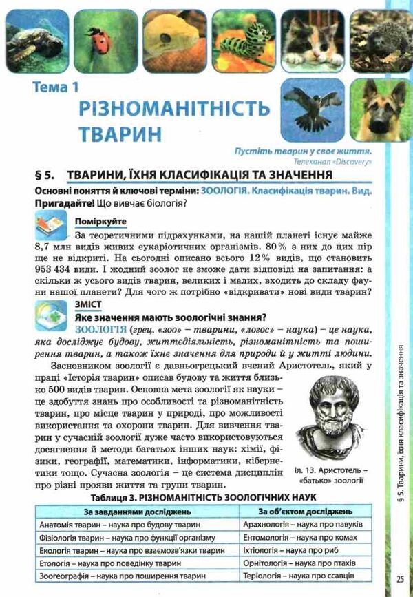 Biology. 7th grade. Textbook / Біологія. 7 клас. Підручник Валерий Соболь 978-966-682-351-2-5