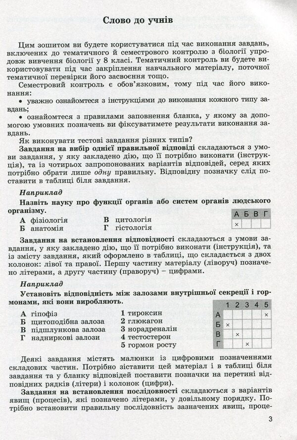 Biology. 8th grade Control of students' educational achievements / Біологія. 8 клас. Контроль навчальних досягнень учнів Павел Балан, Надежда Матяш 978-966-11-1202-4-4