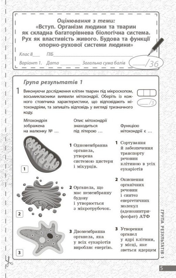 Biology. Grade 8. Current and final assessment by results groups and diagnosing work / Біологія. 8 клас. Поточне та підсумкове оцінювання за групами результатів і діагностувальна робота Людмила Довгаль 978-617-09-9829-3-4