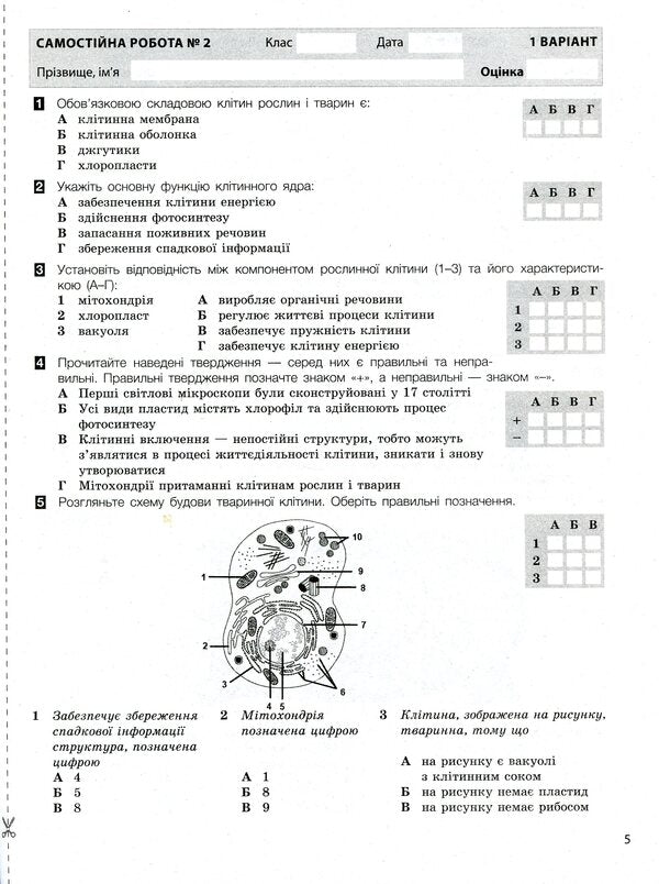 Biology. Test control of learning results. 6th grade (+ Workbook for practical work) / Біологія. Тестовий контроль результатів навчання. 6 клас (+ Зошит для практичних робіт) Оксана Спрягайло, Александр Спрягайло 978-966-945-222-1-6