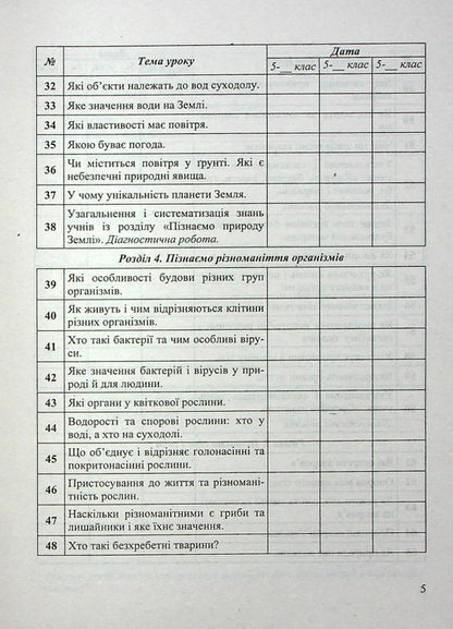 Calendar And Thematic Planning. We Get To Know Nature. 5Th Grade / Календарно-тематичне планування. Пізнаємо природу. 5 клас Irina Zharkova / Ірина Жаркова 9789660740662-3
