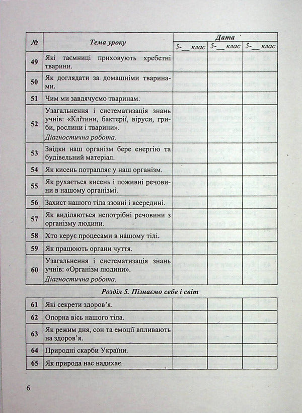 Calendar And Thematic Planning. We Get To Know Nature. 5Th Grade / Календарно-тематичне планування. Пізнаємо природу. 5 клас Irina Zharkova / Ірина Жаркова 9789660740662-4