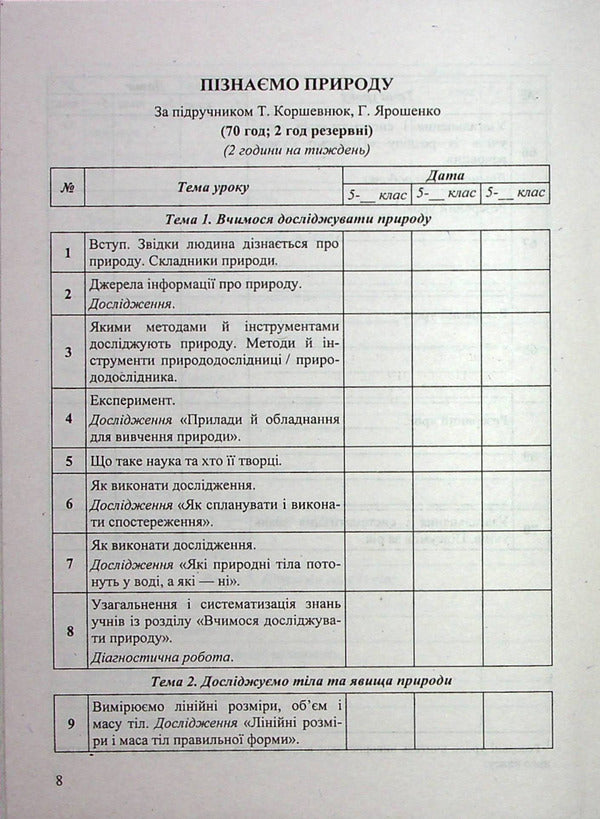 Calendar And Thematic Planning. We Get To Know Nature. 5Th Grade / Календарно-тематичне планування. Пізнаємо природу. 5 клас Irina Zharkova / Ірина Жаркова 9789660740662-6