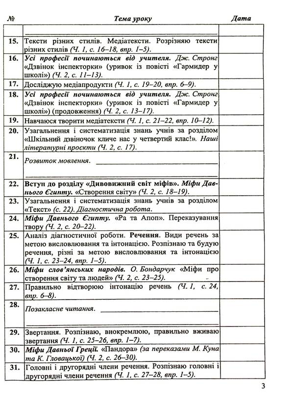 Calendar planning according to the program of O. Ya. Savchenko. 4th grade / Календарне планування за програмою О. Я. Савченко. 4 клас Ирина Жаркова 9789660743229-5