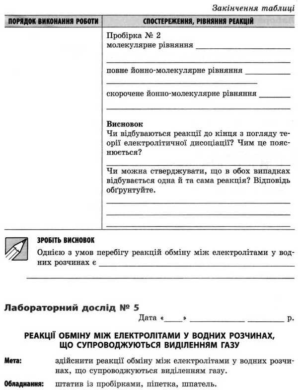 Chemistry. 9th grade Notebook for laboratory experiments and practical work / Хімія. 9 клас. Зошит для лабораторних дослідів і практичних робіт Алексей Григорович, Ирина Черевань 9786170935946-6