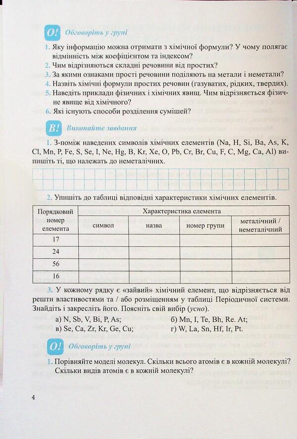 Chemistry. Grade 8. Workbook / Хімія. 8 клас. Робочий зошит-посібник Ольга Березан, Наталия Ощаповская 9789660744660-5