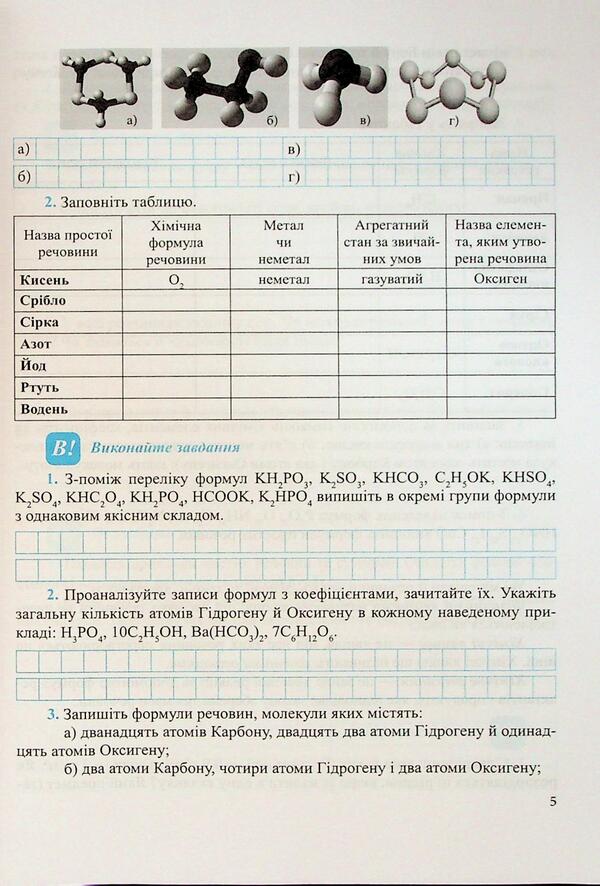 Chemistry. Grade 8. Workbook / Хімія. 8 клас. Робочий зошит-посібник Ольга Березан, Наталия Ощаповская 9789660744660-6