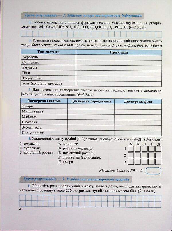 Chemistry 9Th Grade Workbook For Current And Final Assessment - Хмя 9 клас Зошит для поточного та пдсумкового оцнювання Olga Berezan, Natalia Oschapovskaya - Ольга Березань, Наталя Ощаповська 9789660746213-4