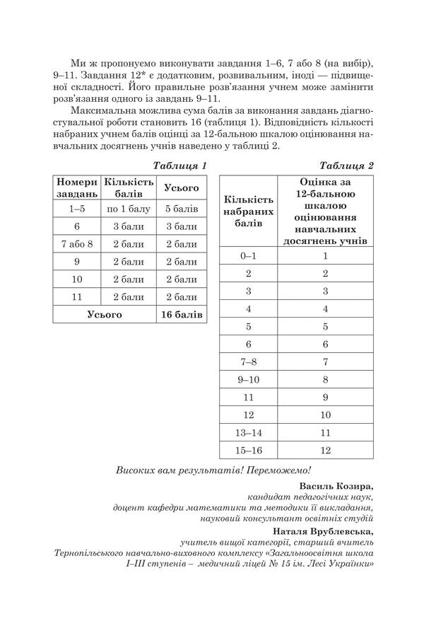 Diagnostic papers in mathematics in the format of external examinations. Notebook for thematic and final assessment of educational achievements. 6th grade / Діагностувальні роботи з математики у форматі ЗНО. Зошит для тематичного та підсумкового оцінювання навчальних досягнень. 6 клас Василий Козыра, Наталья Врублевская 978-966-308-892-1-3