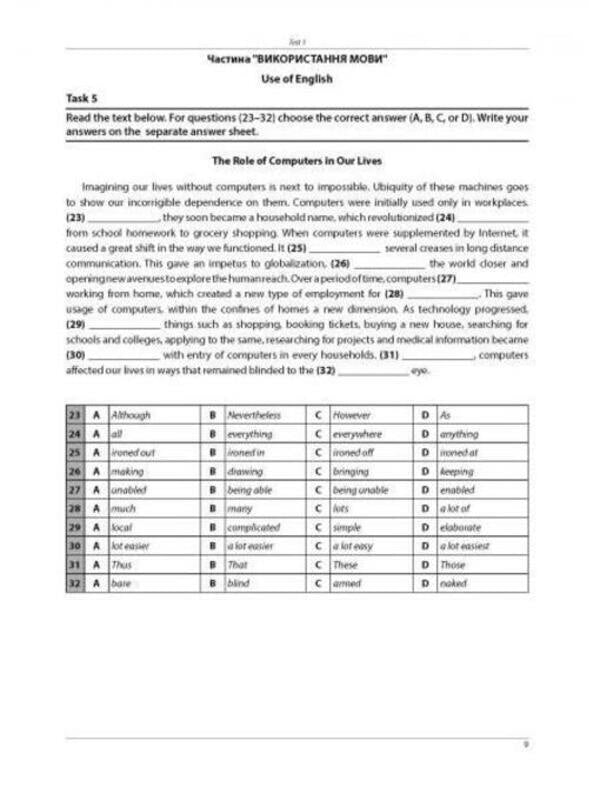 English. Collection of test tasks. 20 variants of tests in the format of external examinations / Англійська мова. Збірник тестових завдань. 20 варіантів тестів у форматі ЗНО Ирина Доценко, О. Евчук 978-617-539-239-3-2