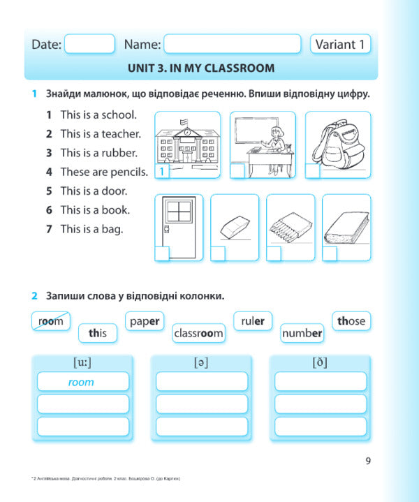 English. Diagnostic Works. 2Nd Grade (To Tutor O. Karpyuk) / Англійська мова. Діагностичні роботи. 2 клас (до підручн. О. Карпюк) Elena Bashkyrova / Олена Башкірова 9789660737662-5