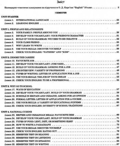 English. Grade 10. According to the textbook by O. D. Karpyuk / Англійська мова. 10 клас. За підручником О. Д. Карп'юк О. Любченко 9786170034748-3