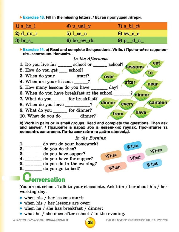 English. We develop communication skills. 3rd grade / Англійська мова. Розвиваємо уміння спілкування. 3 клас Алла Несвит, Галина Ворон, Марьяна Гаврилюк 978-966-11-0676-4-5