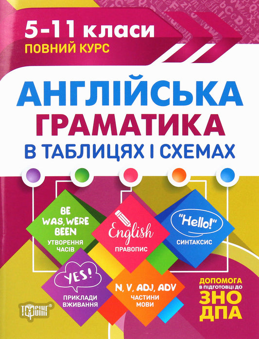 English grammar in tables and diagrams.5-11 grades.Assistance in preparing for DPA, ZNO / Англійська граматика в таблицях і схемах. 5-11 класи. Допомога у підготовці до ДПА, ЗНО Галина Погожих 978-966-939-709-6-1