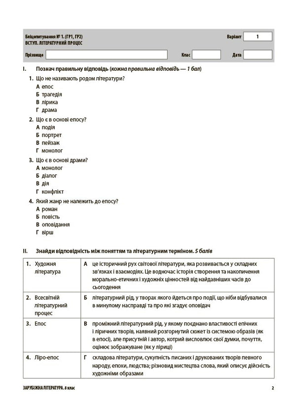 Evaluation. Foreign Literature. Grade 8. All Diagnostic Work / Оцінювання. Зарубіжна література. 8 клас. Усі діагностувальні роботи Marina Konovalova, Galina Fephilova / Марина Коновалова, Галіна Ффілова 9786170043603-3