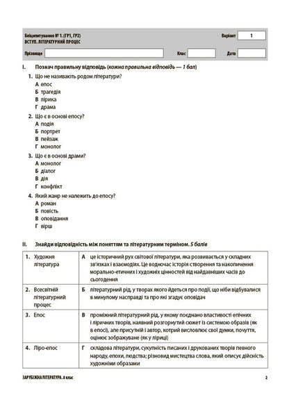 Evaluation. Foreign Literature. Grade 8. All Diagnostic Work / Оцінювання. Зарубіжна література. 8 клас. Усі діагностувальні роботи Marina Konovalova, Galina Fephilova / Марина Коновалова, Галіна Ффілова 9786170043603-3