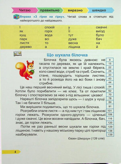 Fast reading. Grade 4. A manual for developing skills of reading / Швидкочитайлик. 4 клас. Посібник з розвитку навичок швидкочитання Алла Савчук, Галина Сапун 978-966-07-4396-0-3
