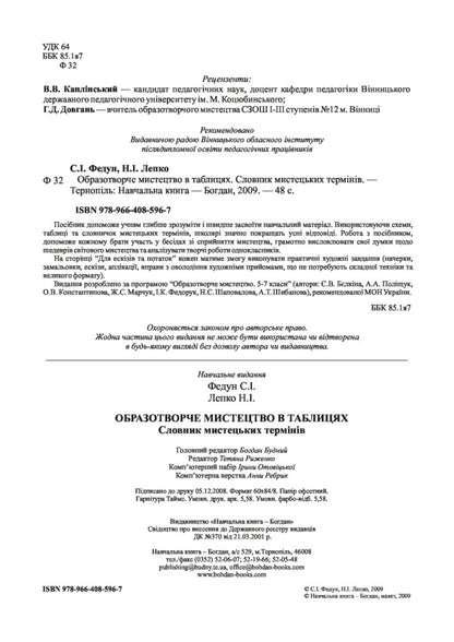 Fine art in tables. Dictionary of artistic terms. 5-7 classes / Образотворче мистецтво в таблицях. Словник мистецьких термінів. 5-7 класи Сергей Федун, Надежда Лепко 978-966-408-596-7-3