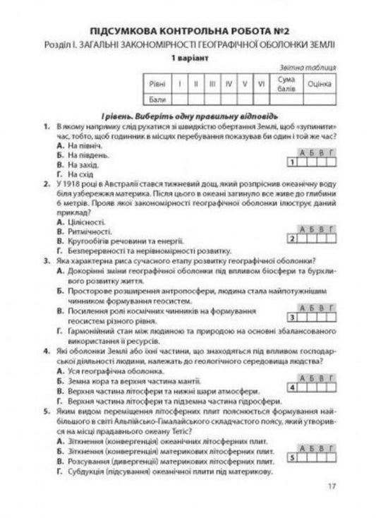 Geographical space of the Earth. Final test papers in geography. Grade 11. Appendix to the workshop / Географічний простір Землі. Підсумкові контрольні роботи з географії. 11 клас. Додаток до практикуму Сергей Коберник, Роман Коваленко 978-617-539-297-3-2
